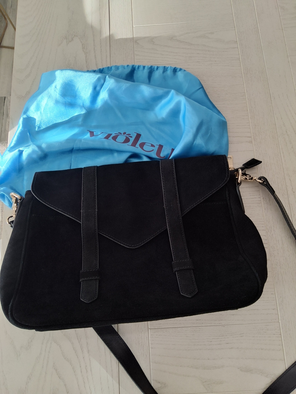 Violeta Black Suede Satchel with Envelope Flap